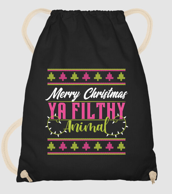 Merry Christmas Ya Filthy Animal model negru pe tricou