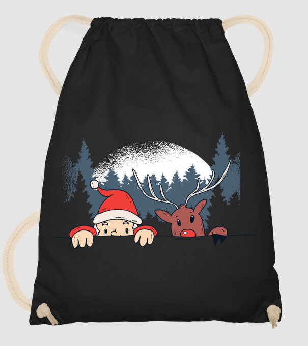 Moș Crăciun și Rudolf trag cu ochiul model negru pe tricou