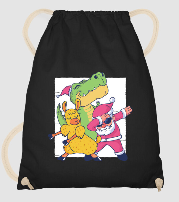 Moș Crăciun Llama T-rex DAB pentru Crăciun model negru pe tricou