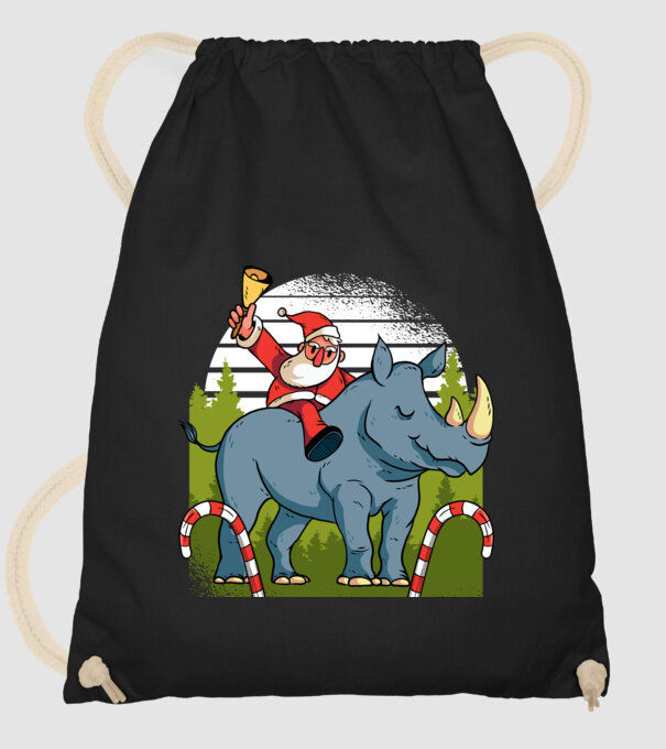 Moș Crăciun pe Rinocer model negru pe tricou