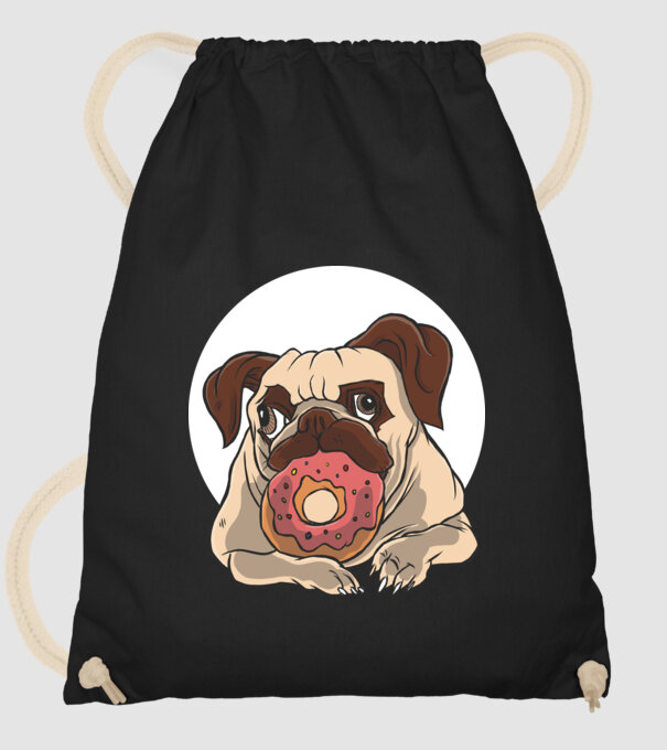 Mops cu gogoașă model negru pe tricou