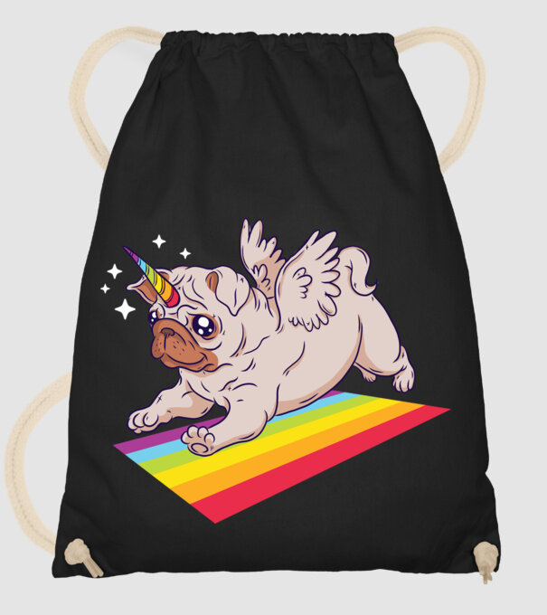 Mops unicorn model negru pe tricou