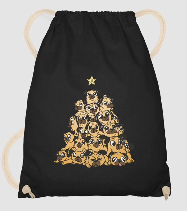 pom de Crăciun cu cățel (mops) model negru pe tricou