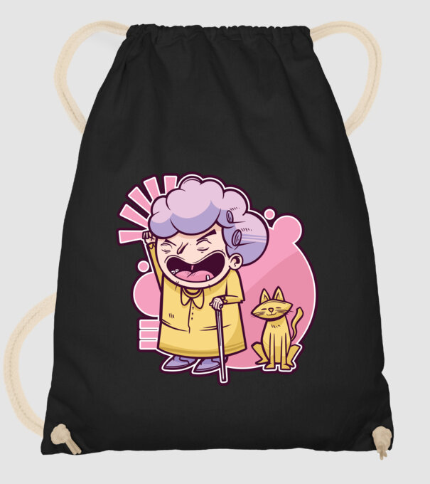Bunică cu pisică model negru pe tricou