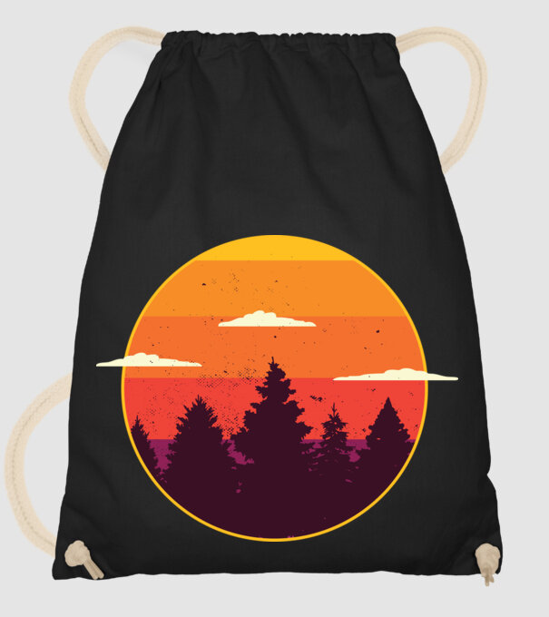 Apus de soare în pădure model negru pe tricou