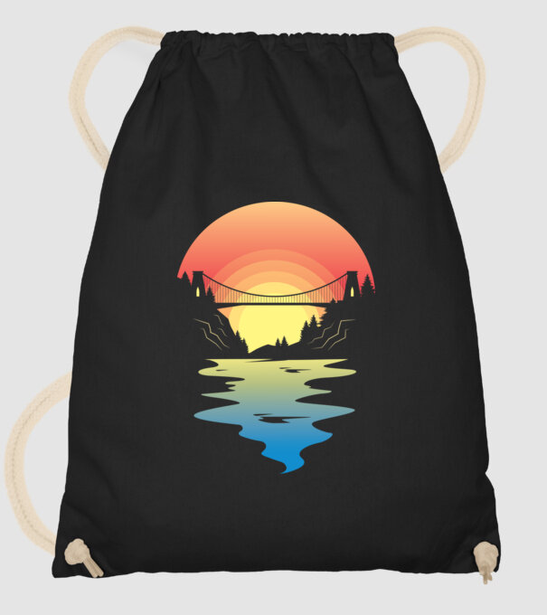 Peisaj apus de soare model negru pe tricou