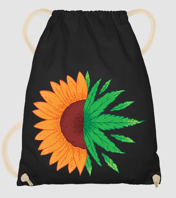 Floarea-soarelui Cannabis model negru pe tricou