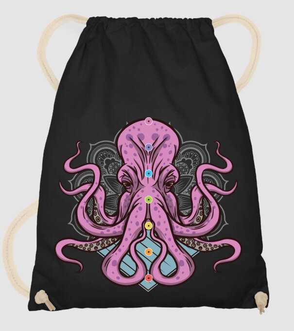 Yoga Octopus model negru pe tricou