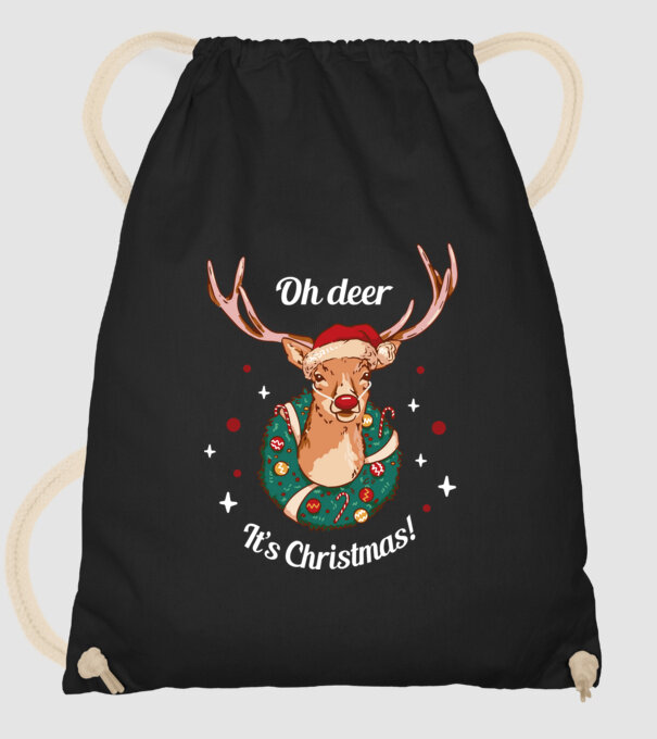 Oh deer, Christmas is here model negru pe tricou