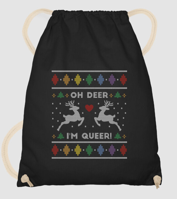 'Oh Deer, I''m Queer Ugly Sweater' model negru pe tricou