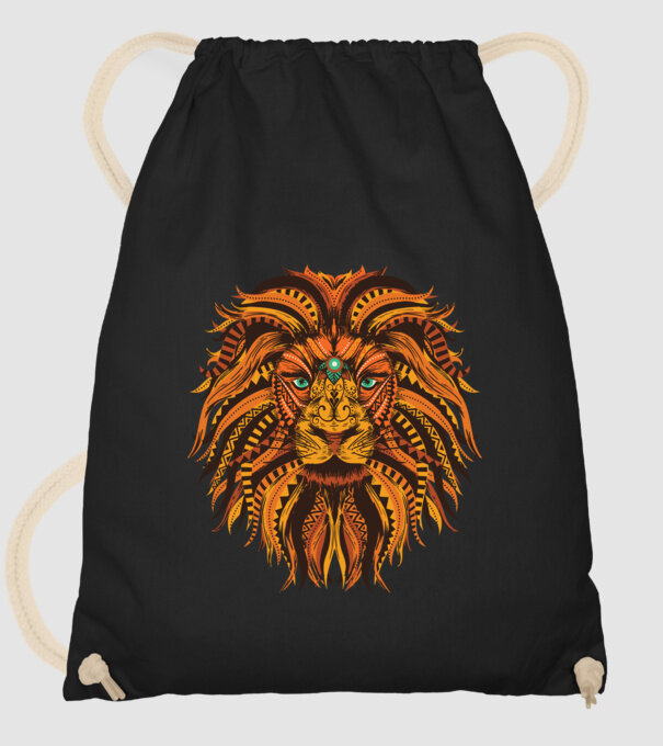 Mandala cap de leu model negru pe tricou