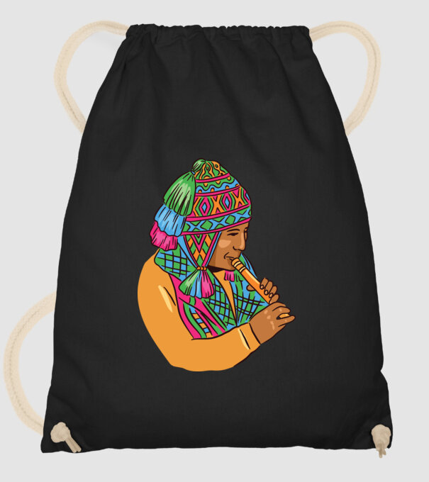 Muzician peruan indigen model negru pe tricou