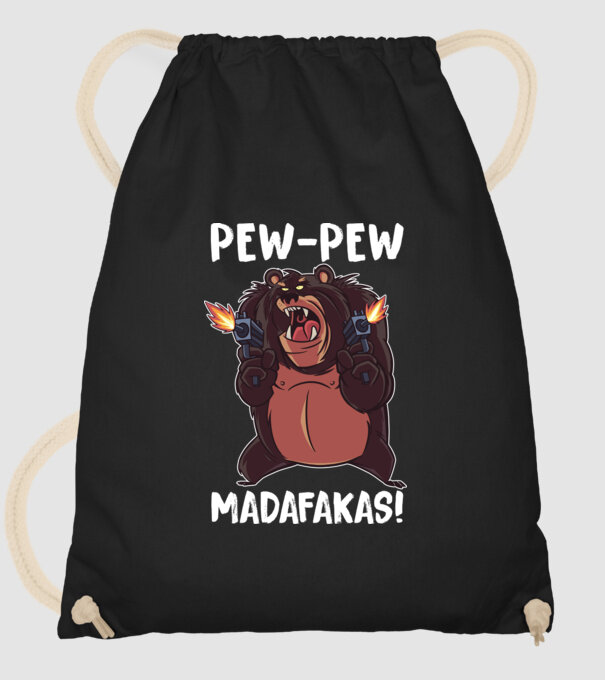 Pew Pew Pew Madafakas Urs model negru pe tricou