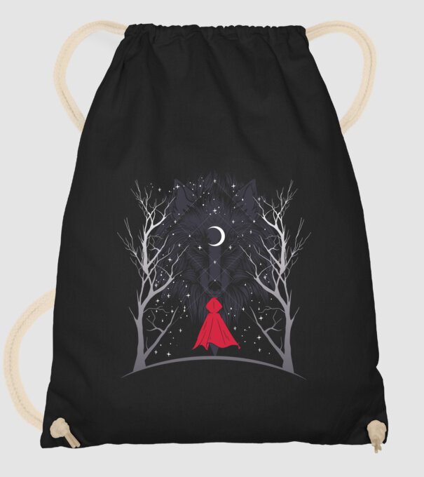 Scufița Roșie și Lupul noaptea tricou model negru pe tricou