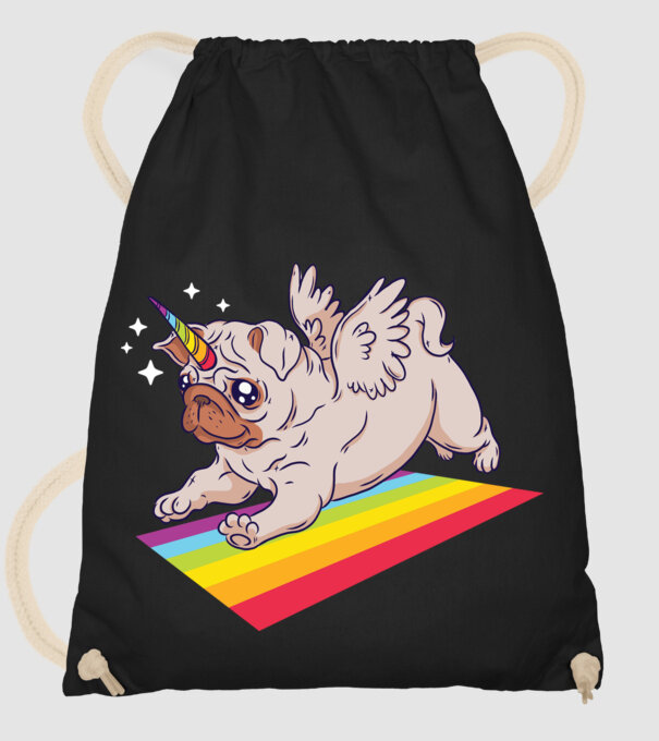 Pugicorn - mops unicorn model negru pe tricou