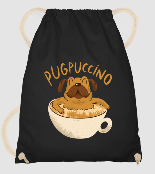 Pugpuccino Capuccino cu Mops model negru pe tricou