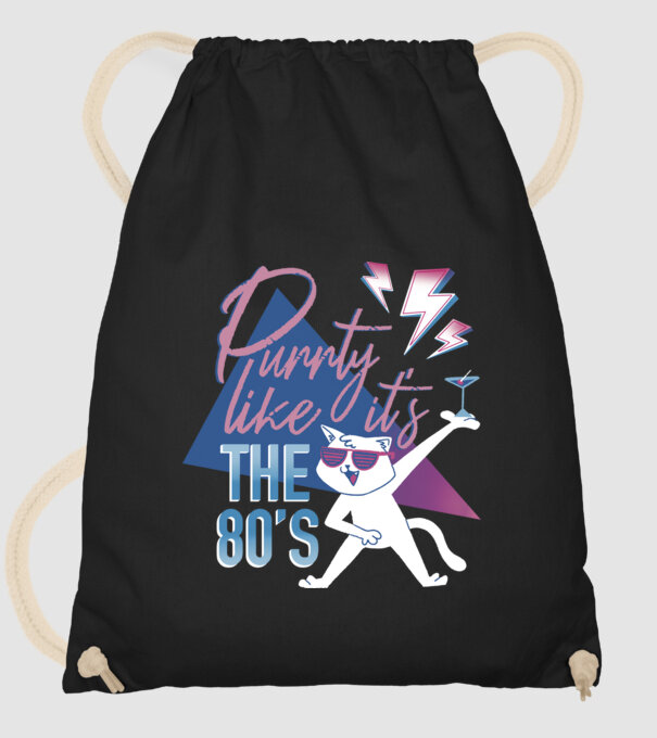 'Purrty Like it''s the 80''s' model negru pe tricou