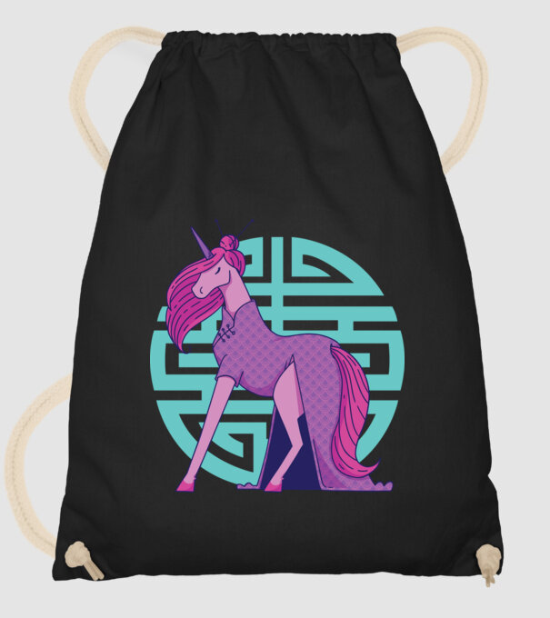 Qipao unicorn model negru pe tricou