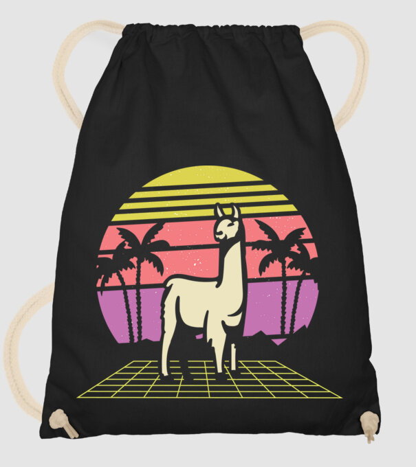 Lama Retro model negru pe tricou