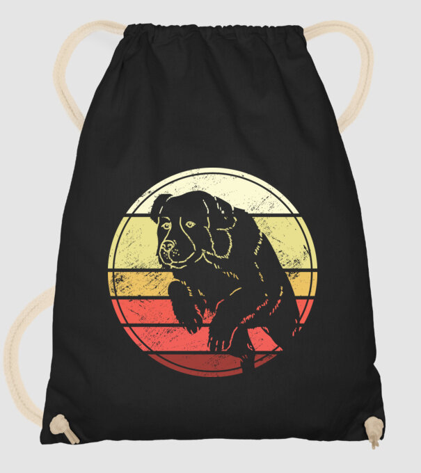 Câine Retro Landseer model negru pe tricou
