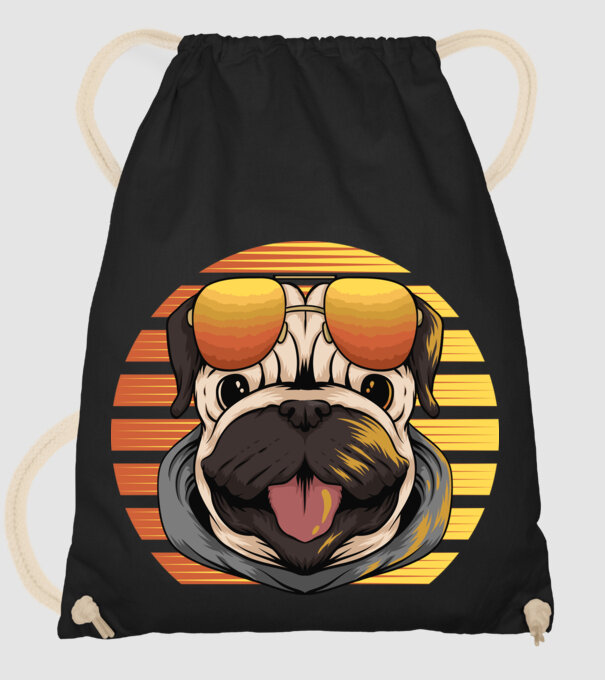 Retro mops model negru pe tricou