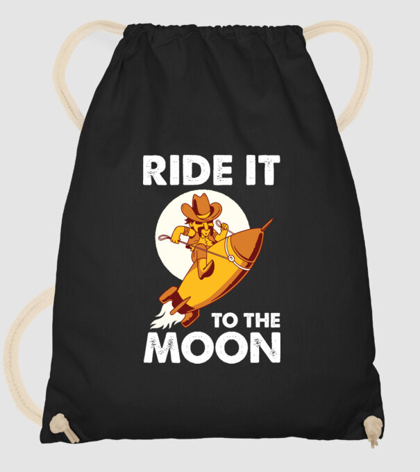 Ride it to the moon Bitcoin model negru pe tricou