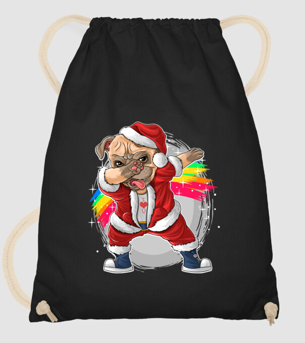 Santa Mops Moș Crăciun model negru pe tricou