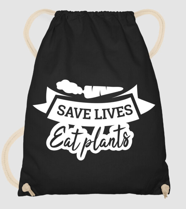 Save lives eat plants model negru pe tricou