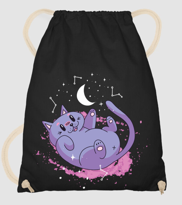 Space Cat - pisică drăguță în spațiu model negru pe tricou