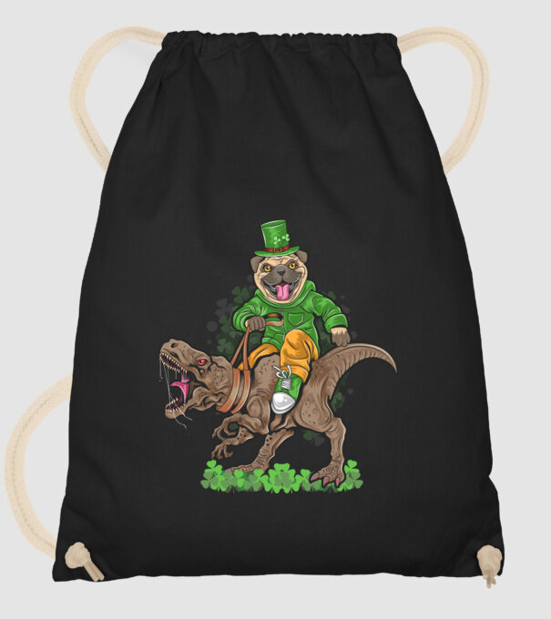 Sfântul Patrick Mops dinozaur model negru pe tricou