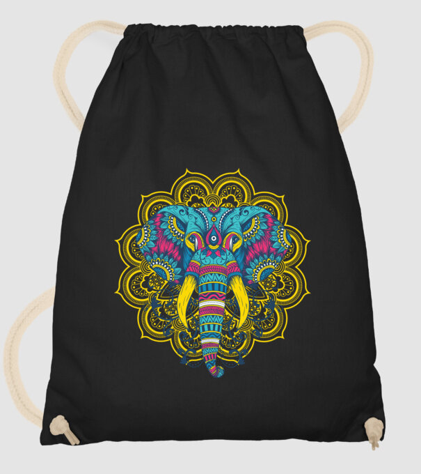 Elefant Mandala Colorat model negru pe tricou