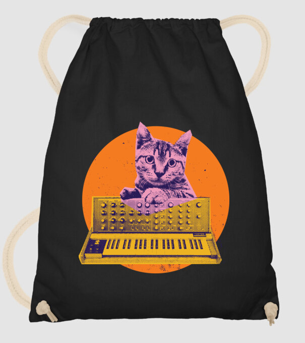 Pisică cu sintetizator model negru pe tricou