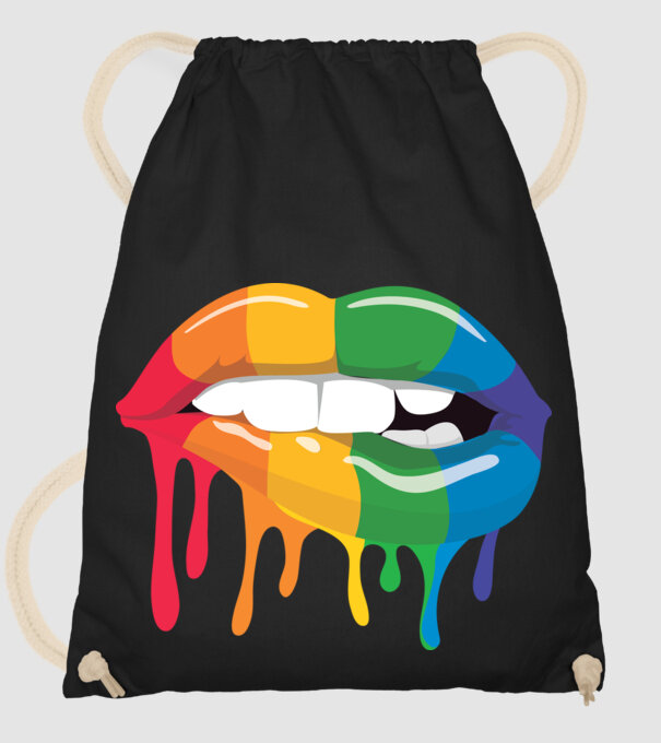 Gură curcubeu model negru pe tricou