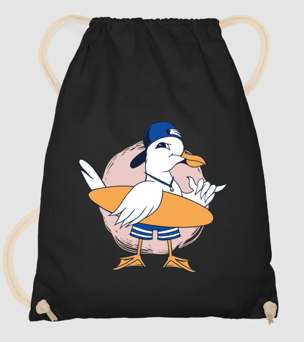 Pescăruș Surfing model negru pe tricou