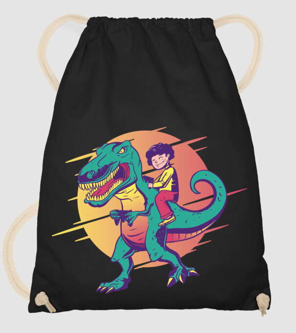 T-rex Gamer dinozaur model negru pe tricou