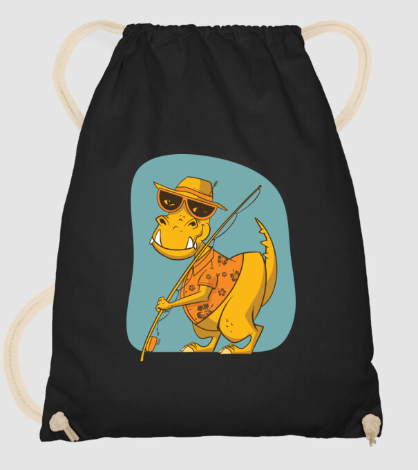 T-rex Pescar model negru pe tricou