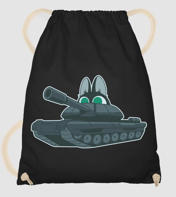 Pisică cu tanc model negru pe tricou