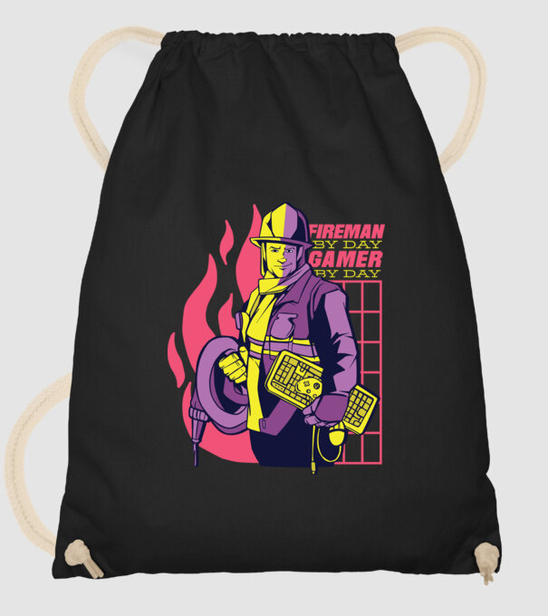 Pompier ziua, Gamer noaptea model negru pe tricou