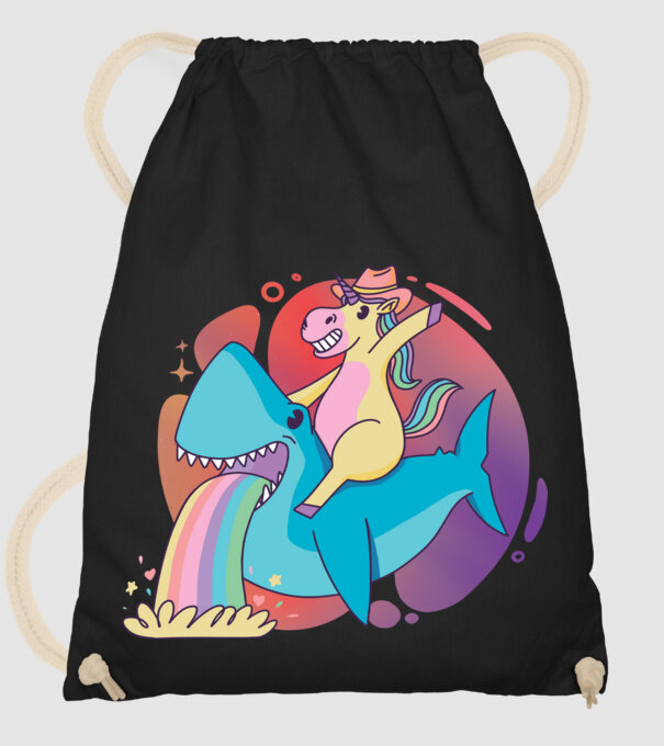 Unicorn pe rechin model negru pe tricou
