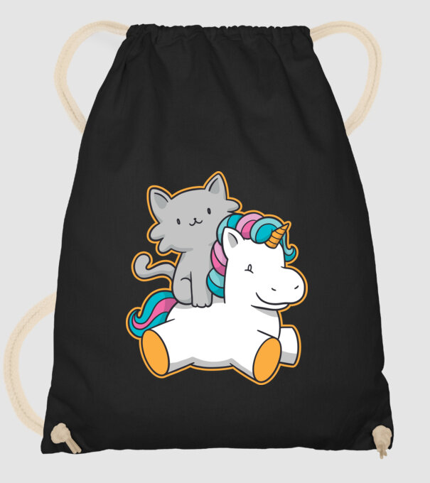 Unicorn Cu pisică model negru pe tricou