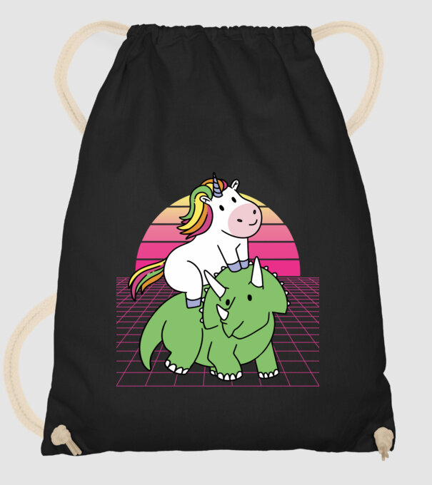 Unicorn pe dinozaur retro model negru pe tricou