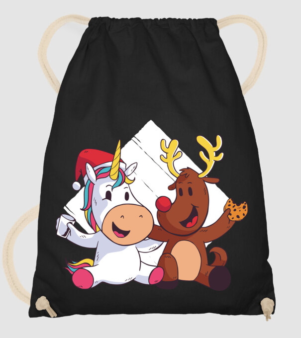 Unicorn și Ren prietenie tricou drăguț de Crăciun model negru pe tricou