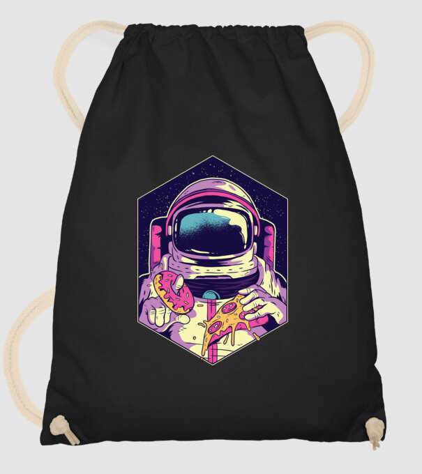 Astronaut Gogoașă și Pizza model negru pe tricou