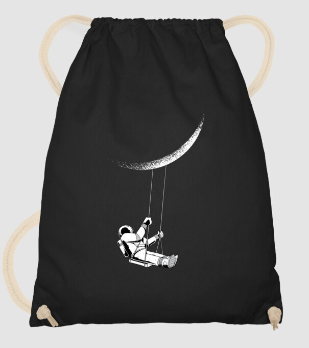 Astronaut care se dă în leagăn pe lună model negru pe tricou