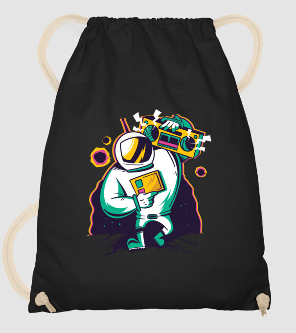 Astronaut cu casetofon model negru pe tricou