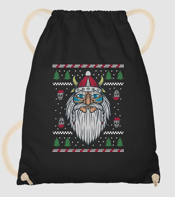 Moș Crăciun viking Pulover urât model negru pe tricou