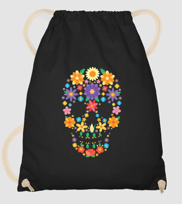 Craniu cu Flori model negru pe tricou