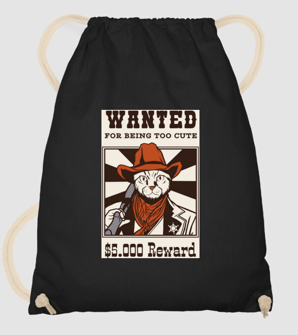 Wanted for being too cute Cowboy cu pisică model negru pe tricou