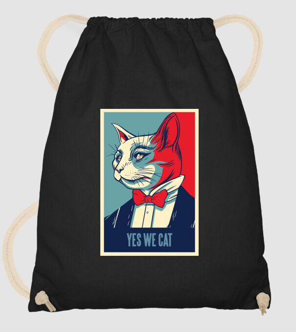 Yes We Cat poster cu pisică model negru pe tricou