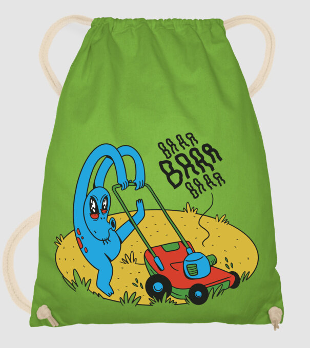 Alien cu Mașină de tuns iarba model verde de măr pe tricou